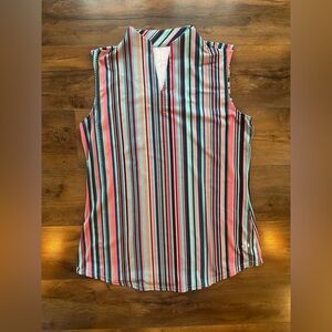 Jofit Sleeveless Striped Golf Top Small –Bright Multicolor Performance Polo Tank